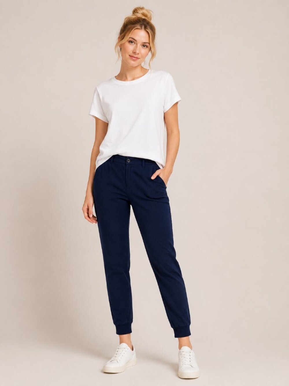 2/$30 Houston White Blouson Cuff Zip-fly Jogger Trouser Navy 40 x 30 #A1615
